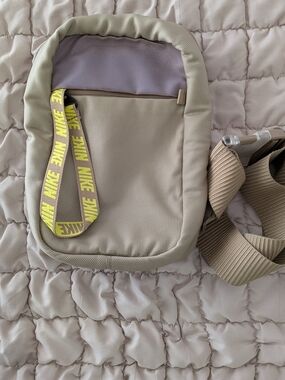 Nike Beige Crossbody Bag with Yellow Logo Strap